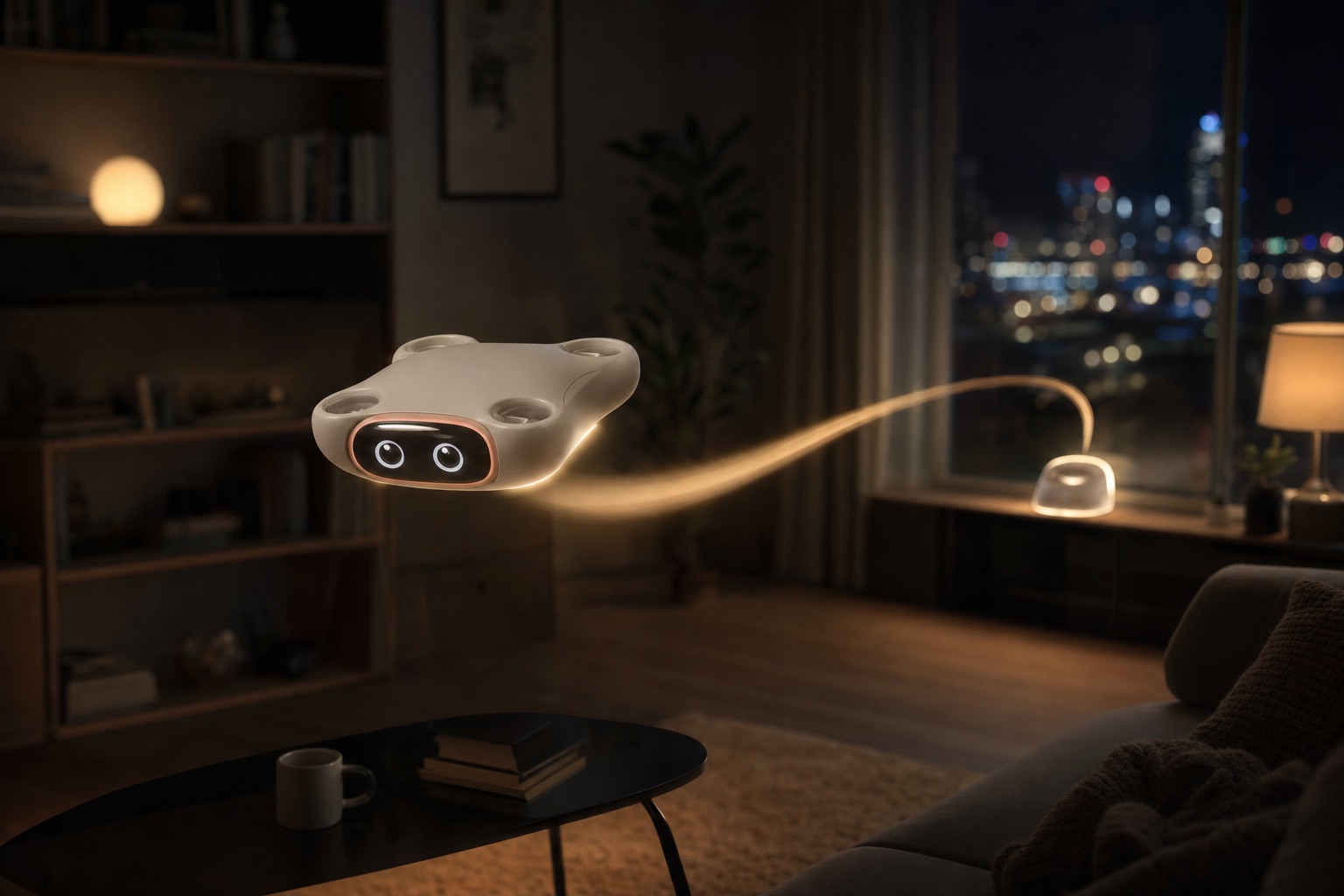 Piko flying to its glowing nest at night